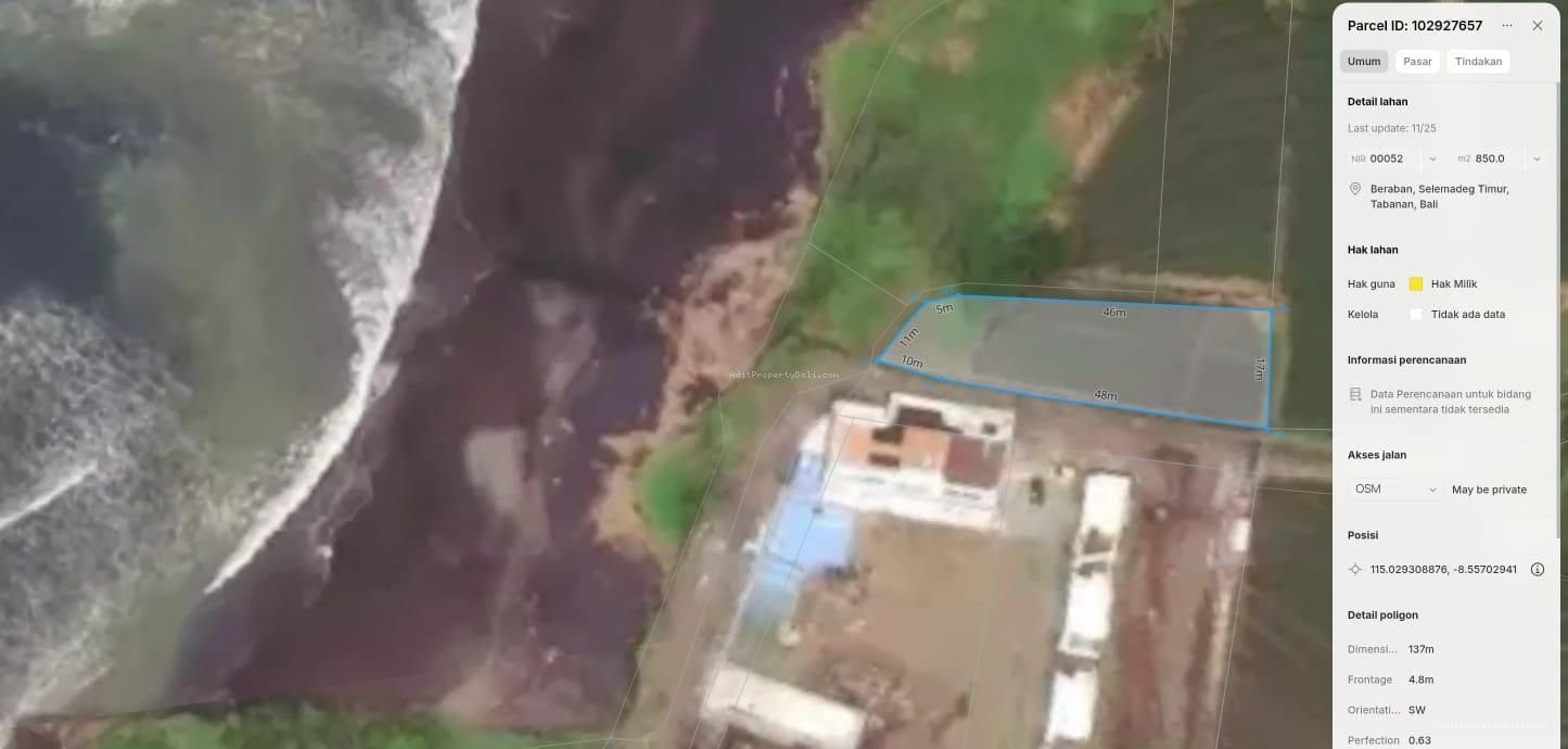 Tanah Los Pantai Pasut Tabanan Bali