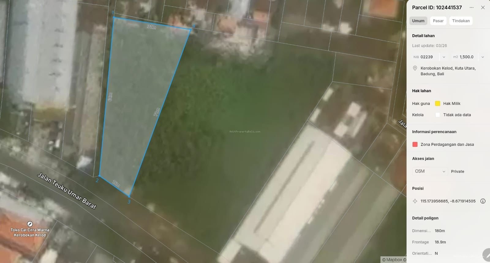 Tanah Teuku Umar Barat Bali