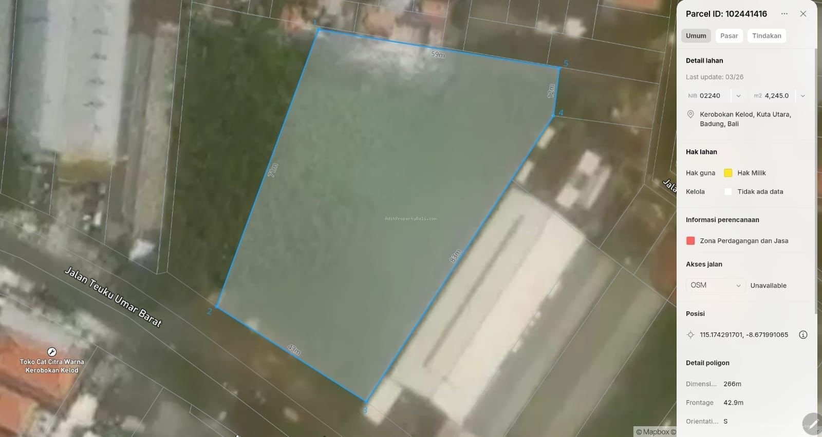 Tanah Teuku Umar Barat Bali